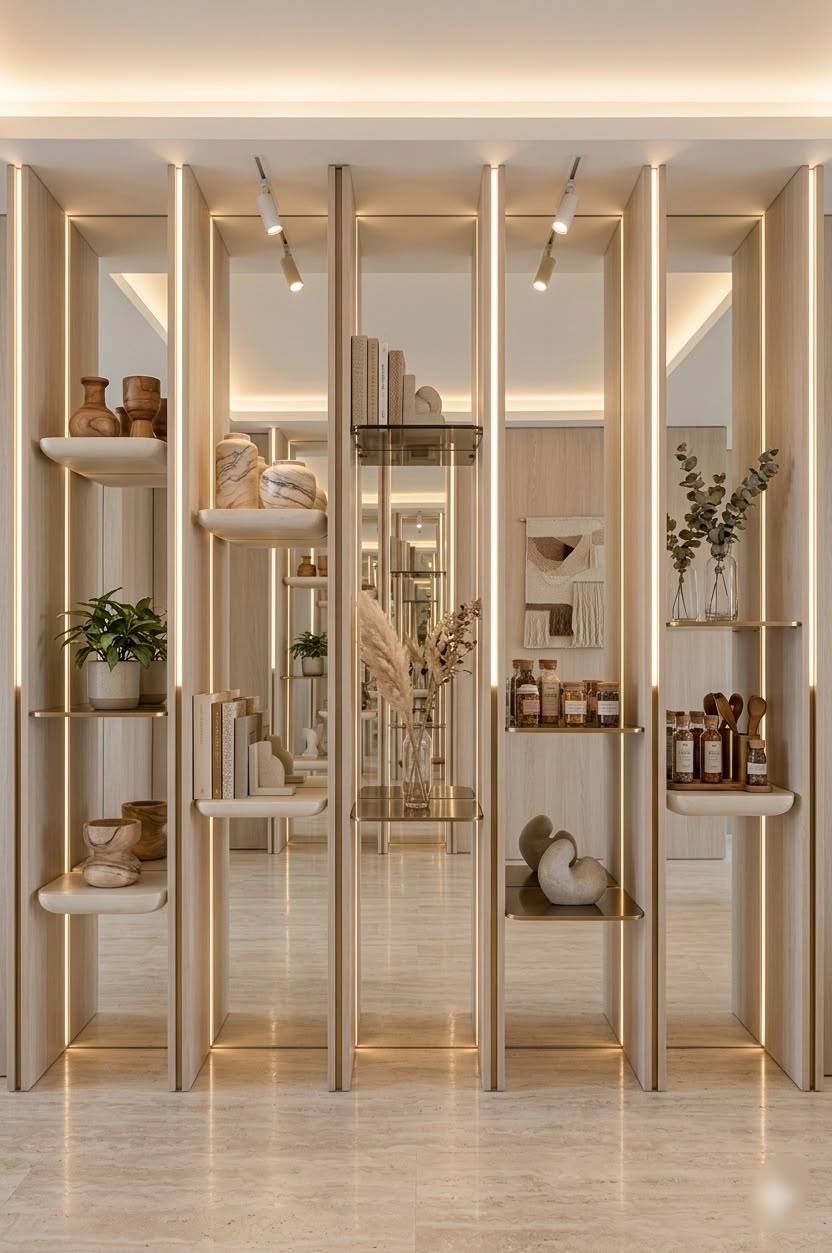 Modern Boutique Interior featuring Backlit Acrylic Island Display Pods #12